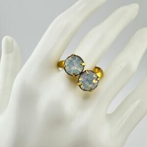 Vintage Judy Lee Opalite Rhinestone Bypass Gold Tone Size 8.75 Fashion Ring